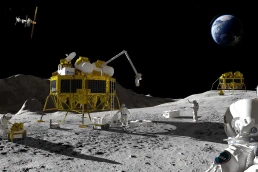 Künstlerische Darstellung eines Szenarios zur Erforschung des Mondes. Terrae Novae 2030+